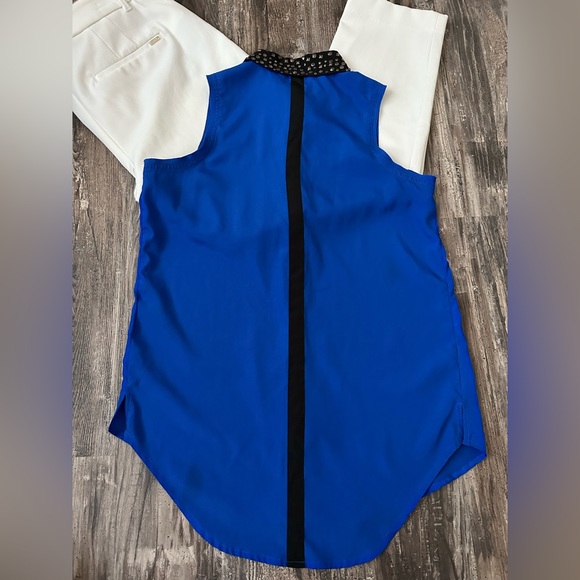 Rock&Republic Blue Black Studded Collar Button Down Sleeveless Top Size XS - Picture 2 of 4